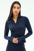 Splits59 Stevie Active Rib Half Zip Waist Length Heather Indigo