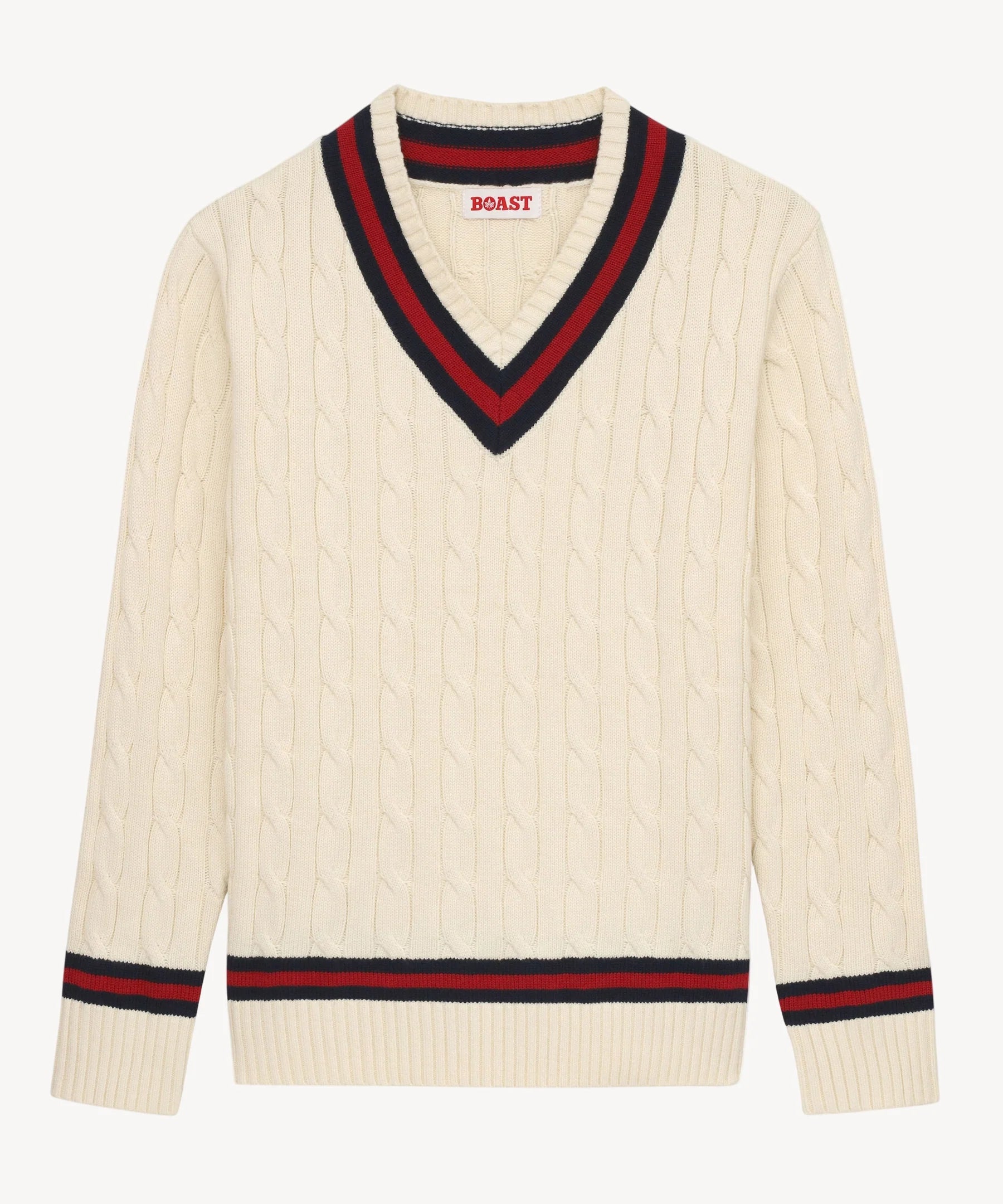 Boast Cable-Knit Sweater  Ivory Maroon Navy