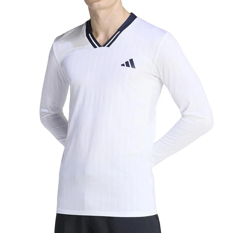 adidas Wow Long Sleeve Men's Tennis Top - Navy, White