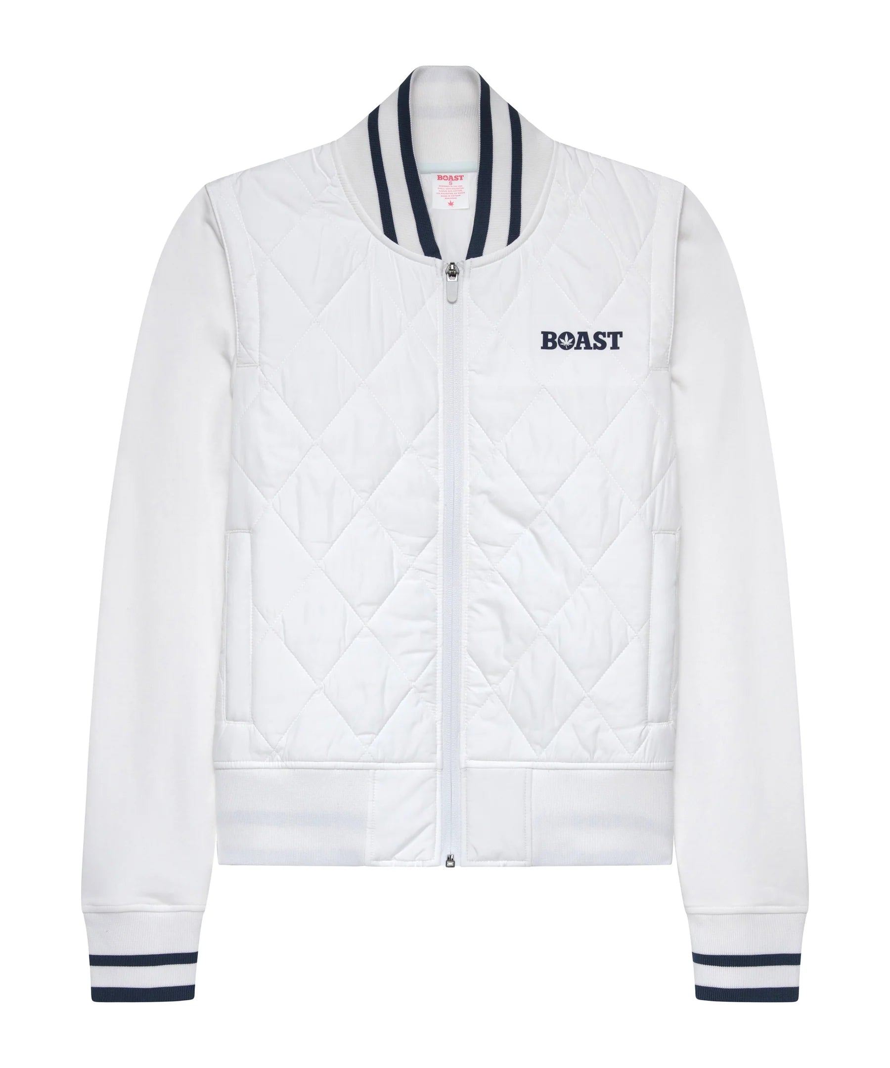 Boast Quilted Varsity Bomber White