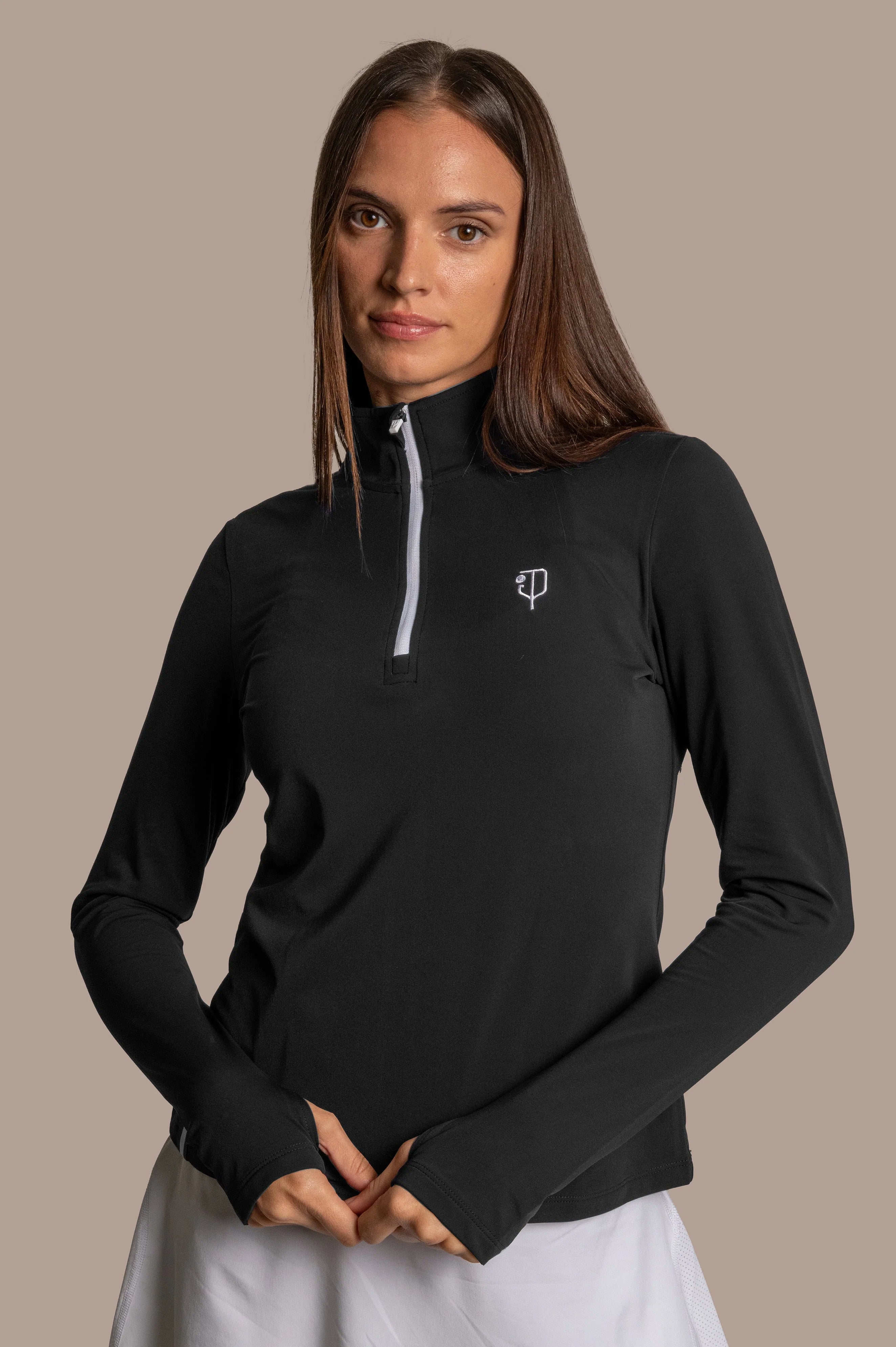 J.Pritchard Women's Regatta 1/4 Zip - Pure Black/Clubhouse White