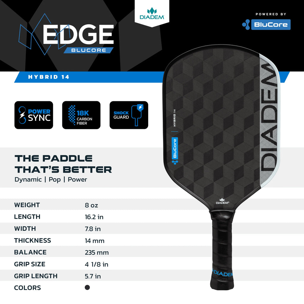 Diadem Edge BluCore Hybrid 14mm Pickleball Paddle