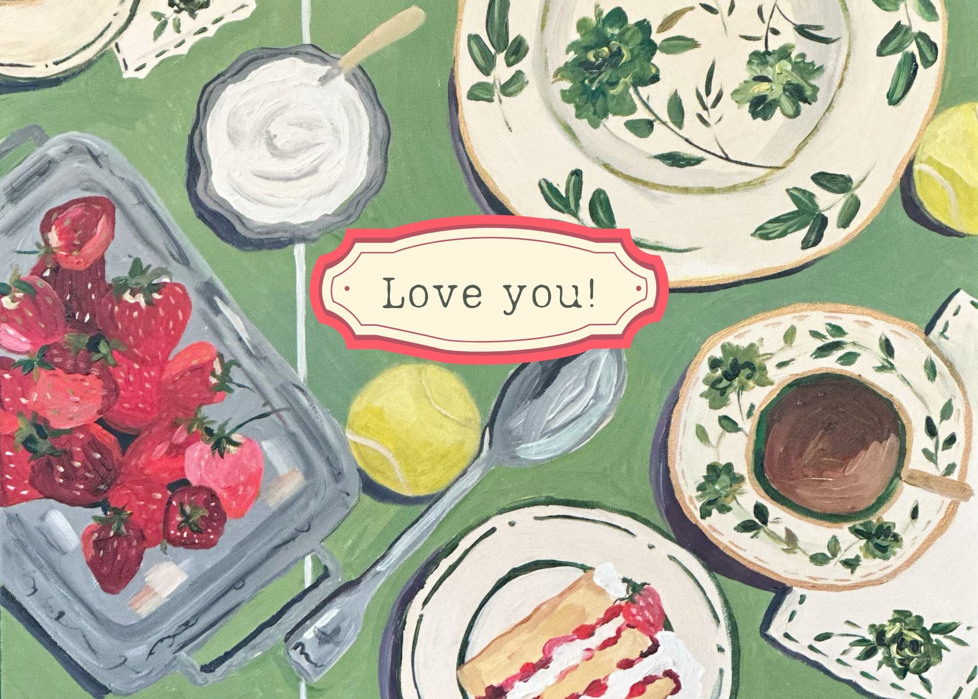 Love You Strawberries & Cream Greeting Card