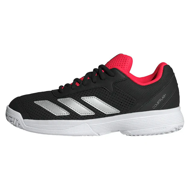 adidas Juniors' Courtflash Tennis Shoes Core Black and Silver Metallic