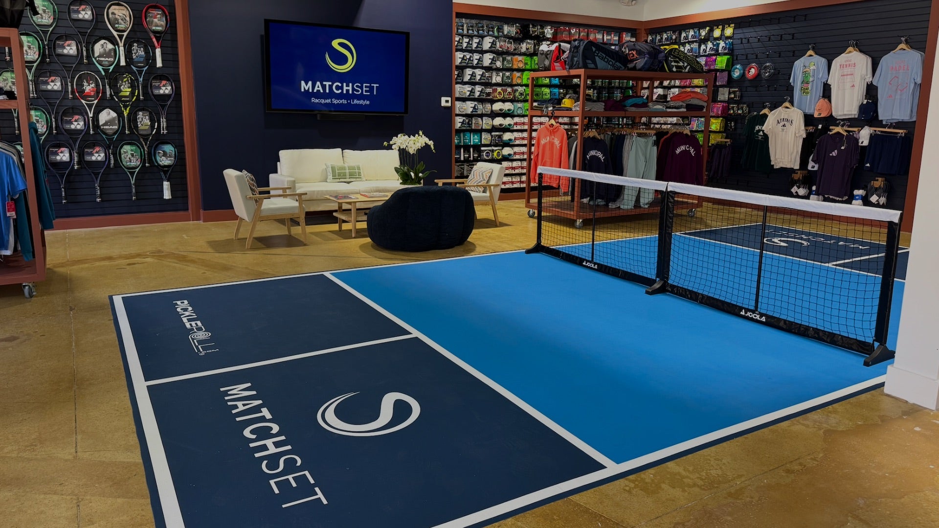 MatchSet Indoor pickleball court and product merchandise in Boca Raton 