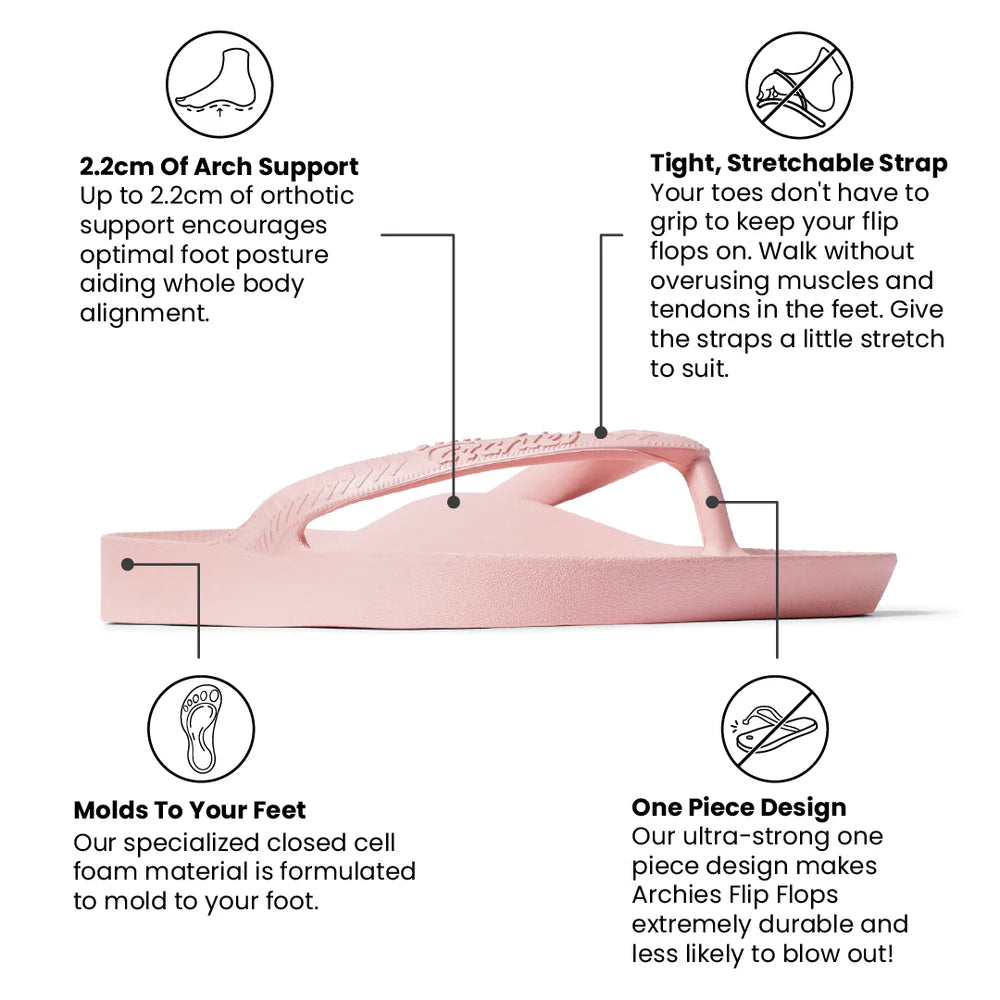 Archies Footwear Arch Support Flip Flops Pink