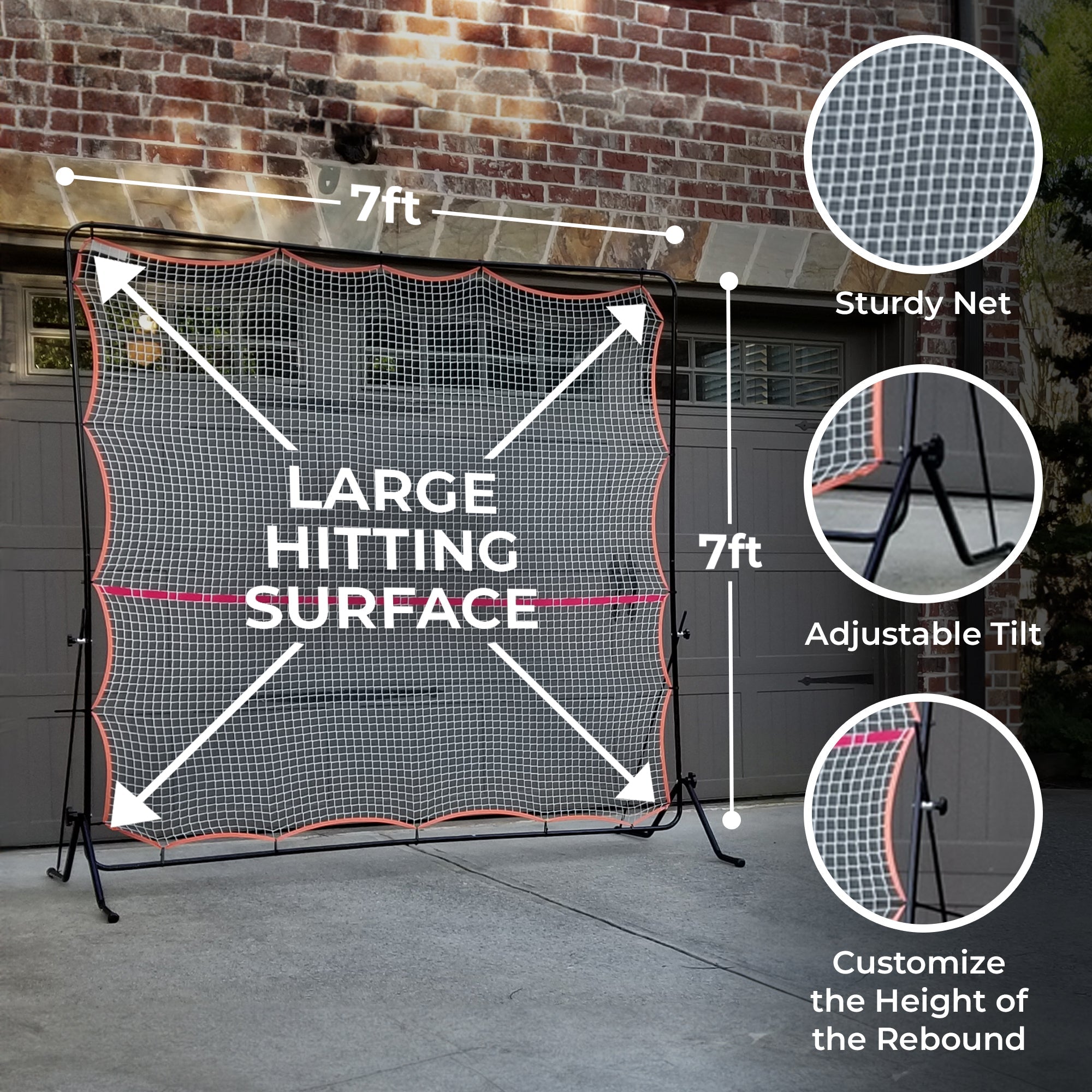 Tourna Rally Pro Adjustable Tilt Rebound Net (7x7 ft) for Tennis and Pickleball