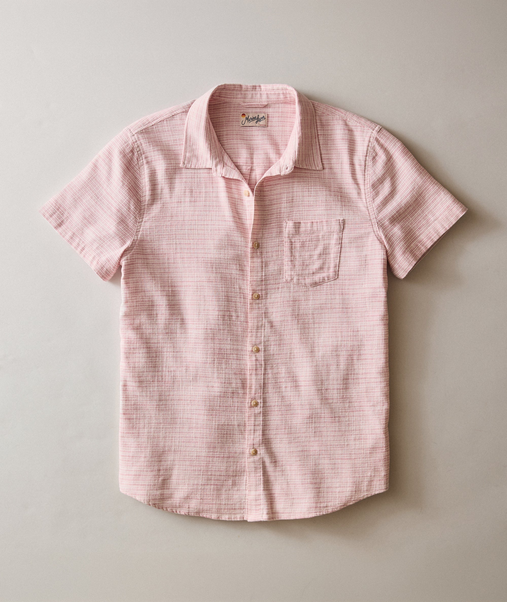 Marine Layer Stretch Selvage Short Sleeve Shirt - Pink or Aqua