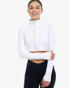 BLOQUV Women's Full Zip Crop Top Jacket White