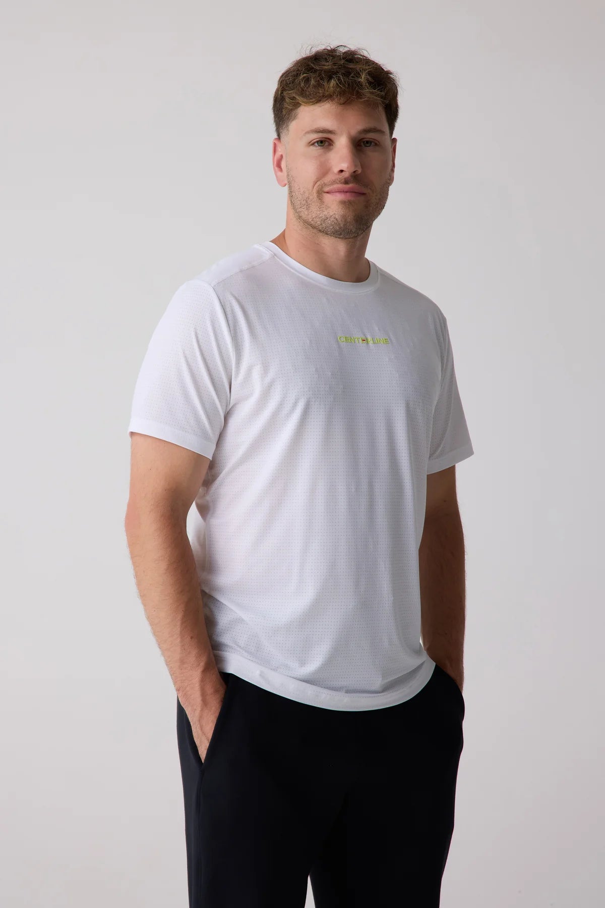 Centerline Athletics AirLite™ Men's Tee _ Coral/White/Blue Lagoon/Midnight Dusk