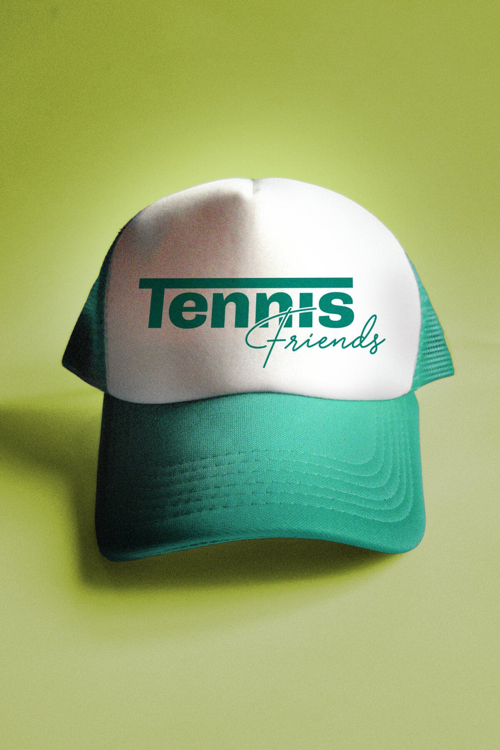 Tennis Friends Trucker Hat in Teal/White
