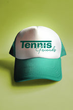 Tennis Friends Trucker Hat in Teal/White