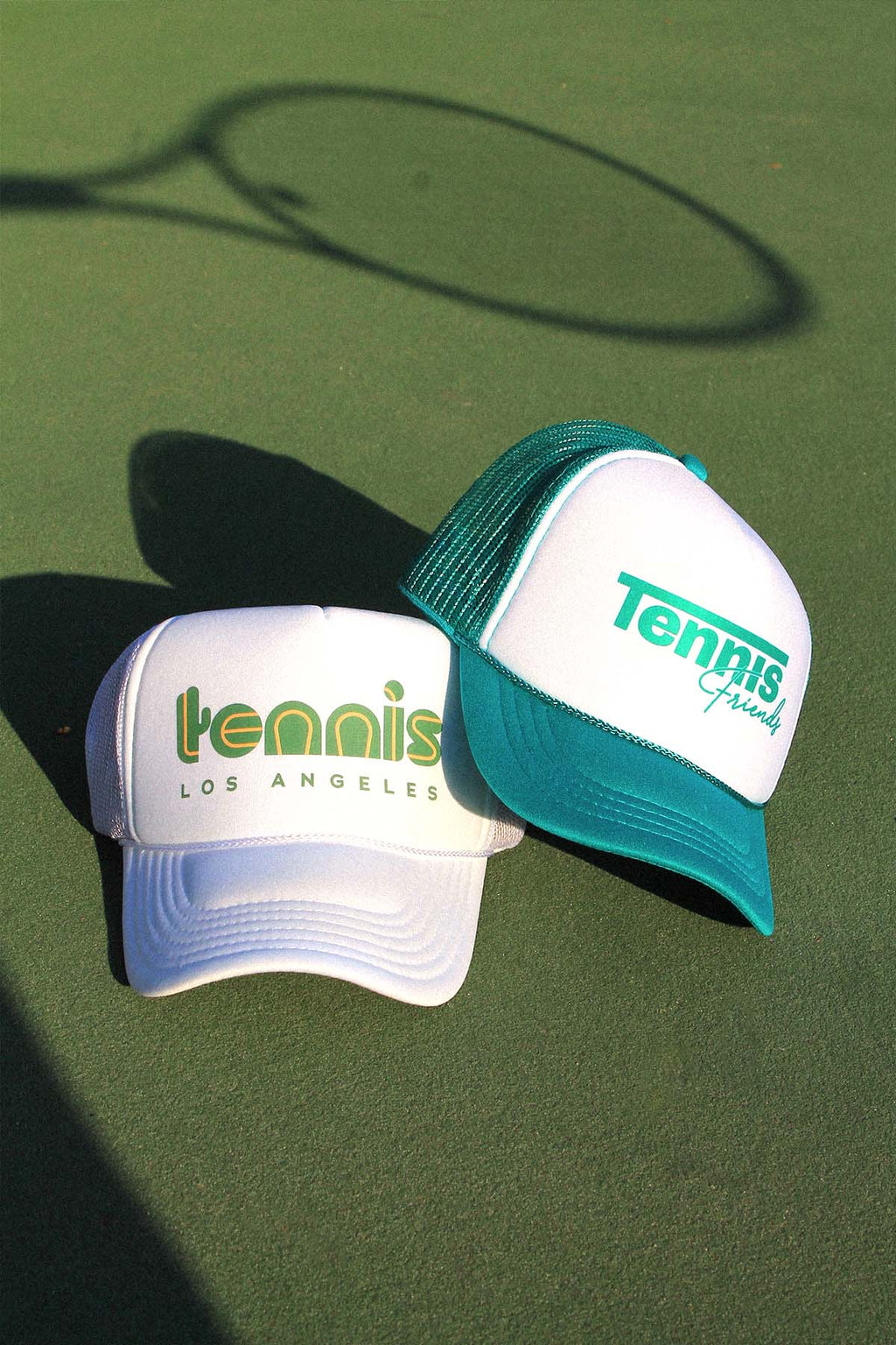 Tennis Friends Trucker Hat in Teal/White