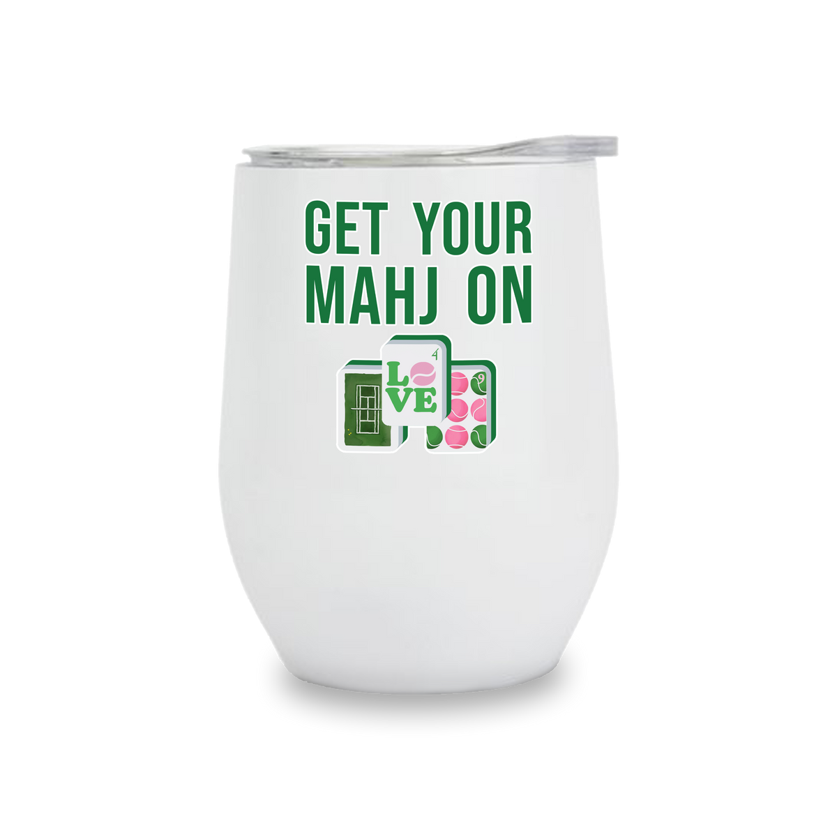 Toss Designs - Insulated Wine Tumbler - (White)  Mahjong Tiles - Tennis