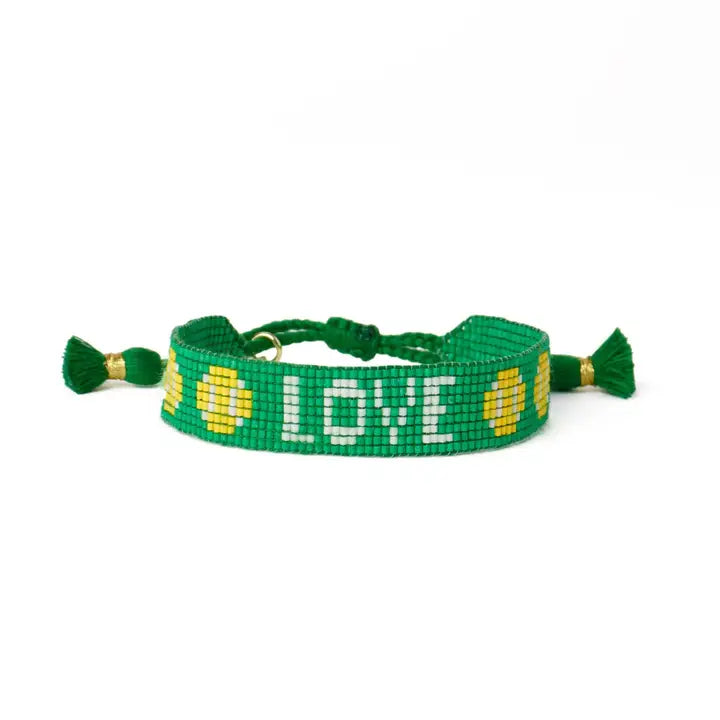Ink & Alloy Gabby Tennis "Love" Adjustable Beaded Bracelet Kelly Green