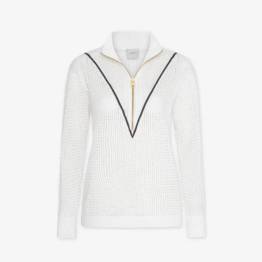 Varley Calva Knit Half Zip Polo Snow White