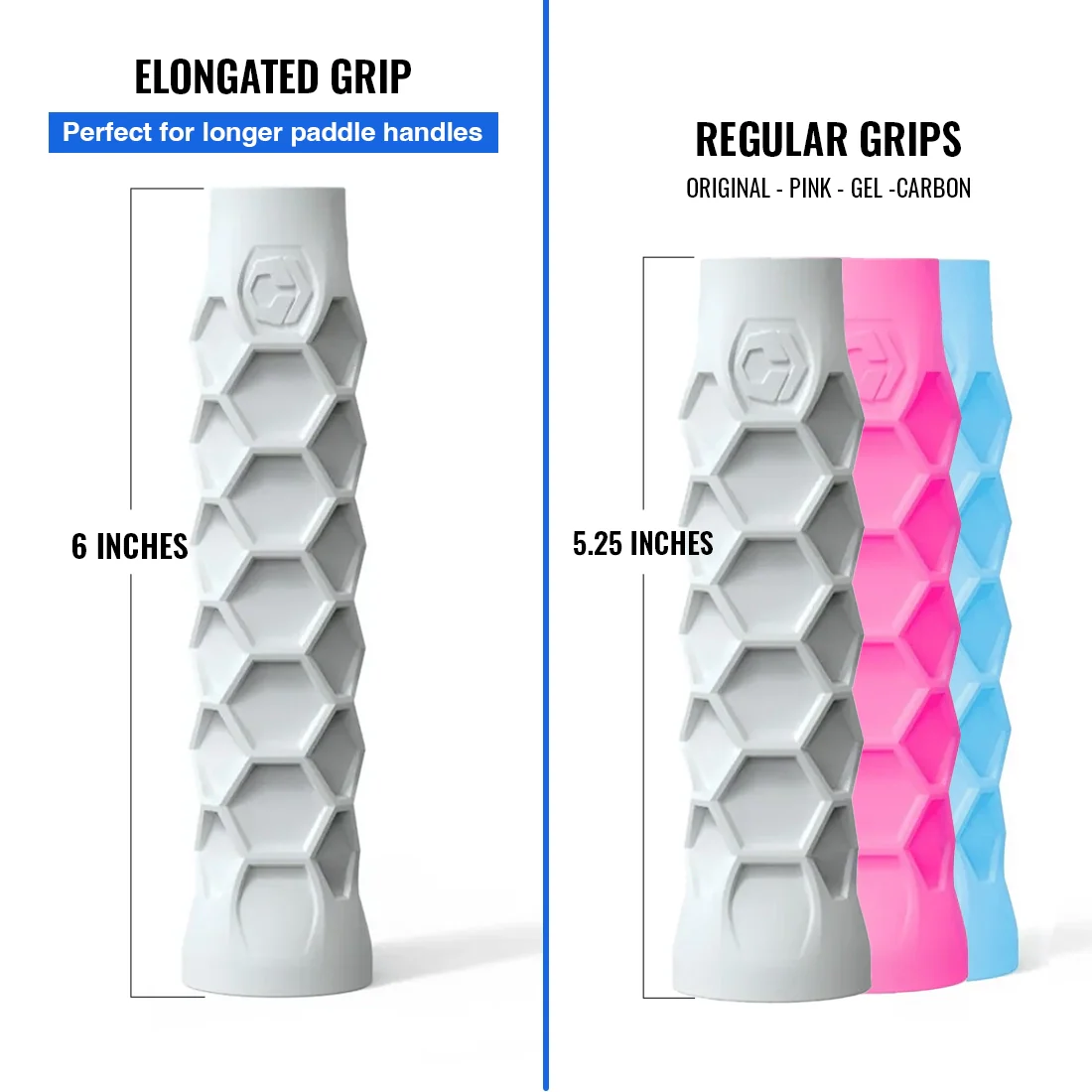 Hesacore Pickleball Elongated Grip - 6 Inches Long - Regular Feel - White